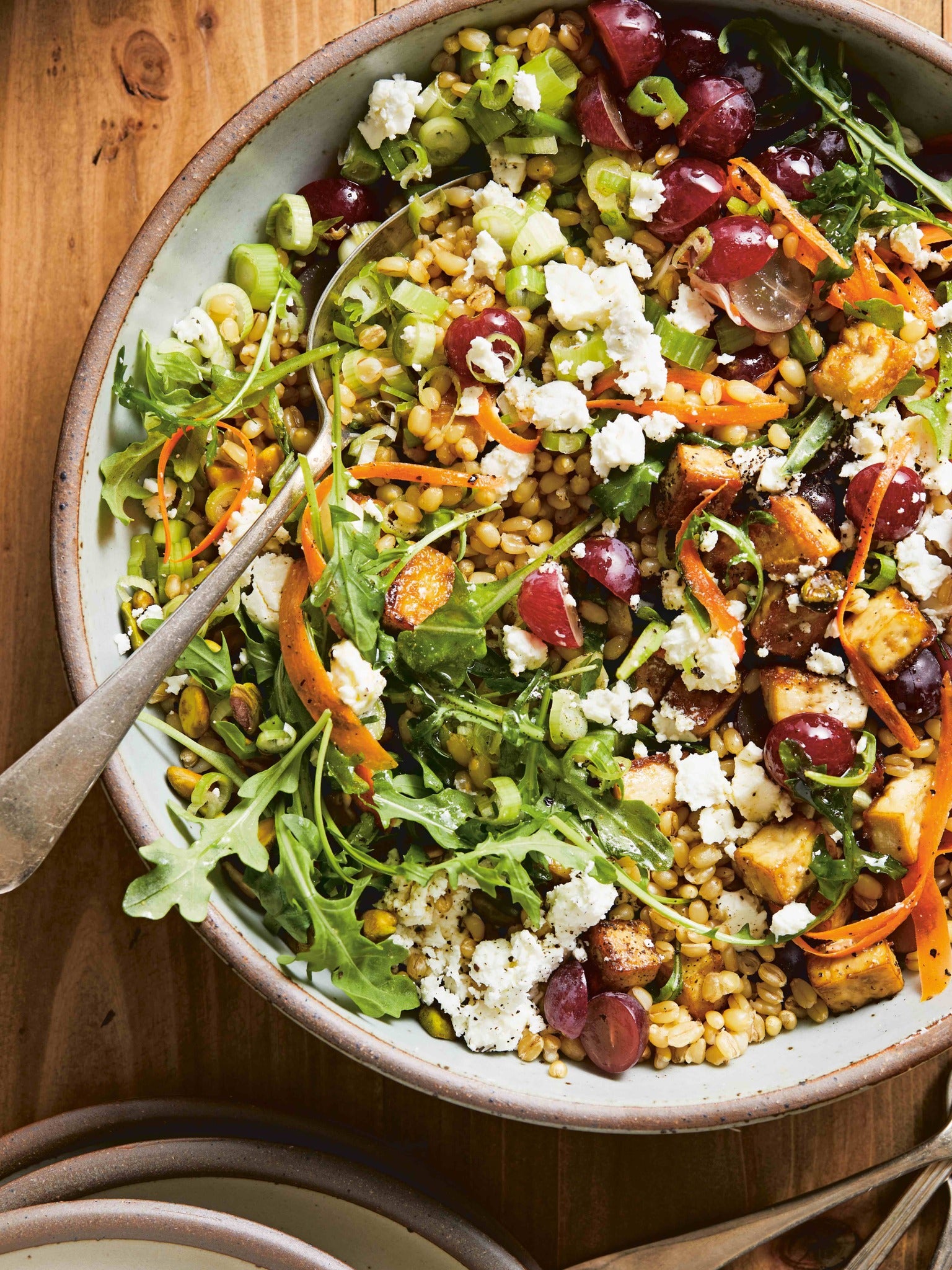 Wheat Berries with Crispy Tofu, Grapes, and Arugula & Feta Penguin Random House Canada
